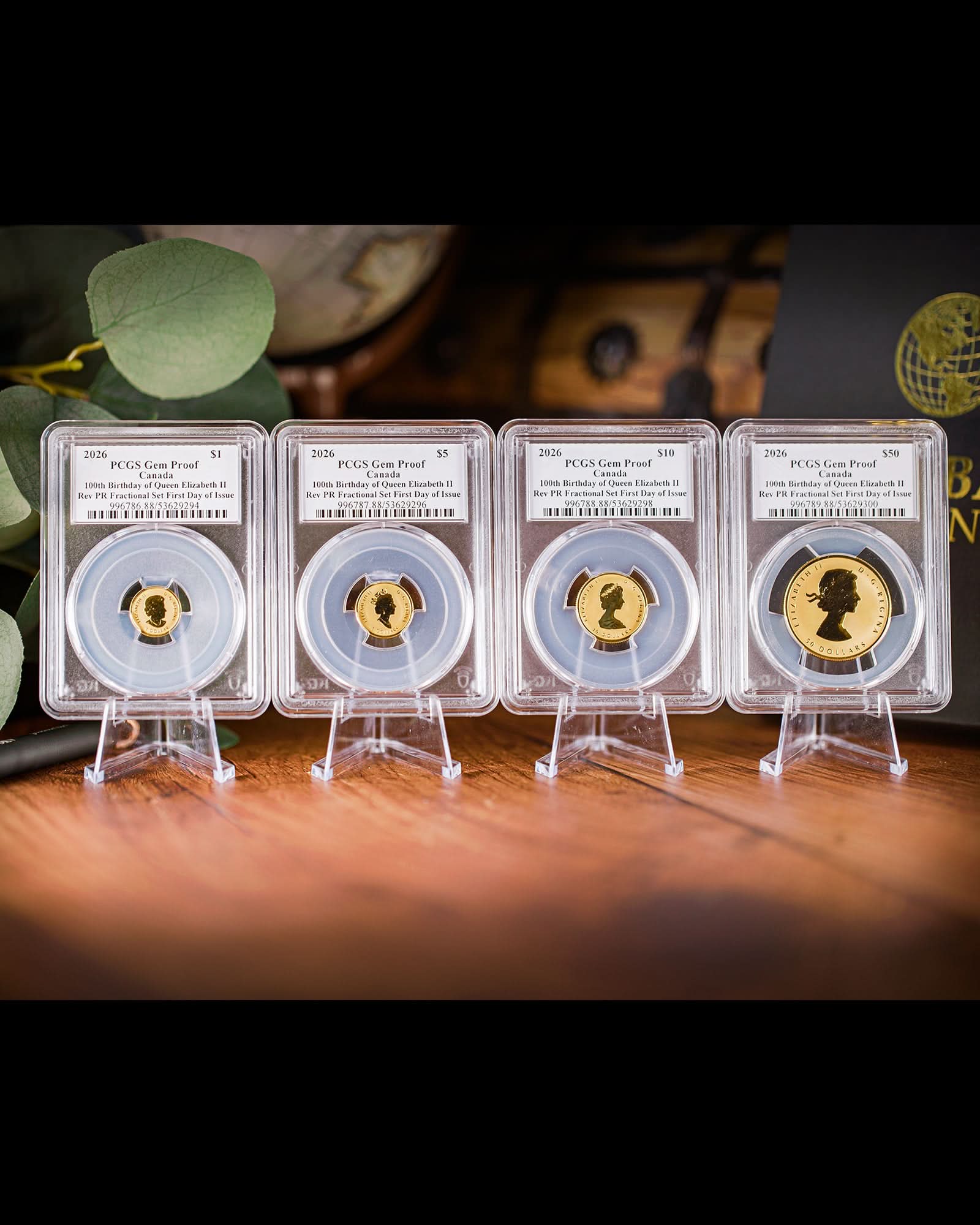 2026 4PC Gold Queen Elizabeth II 100th Birthday Set Reverse Proof | First Day of Issue PCGS Gem Proof | Steven Rosati Autographed
