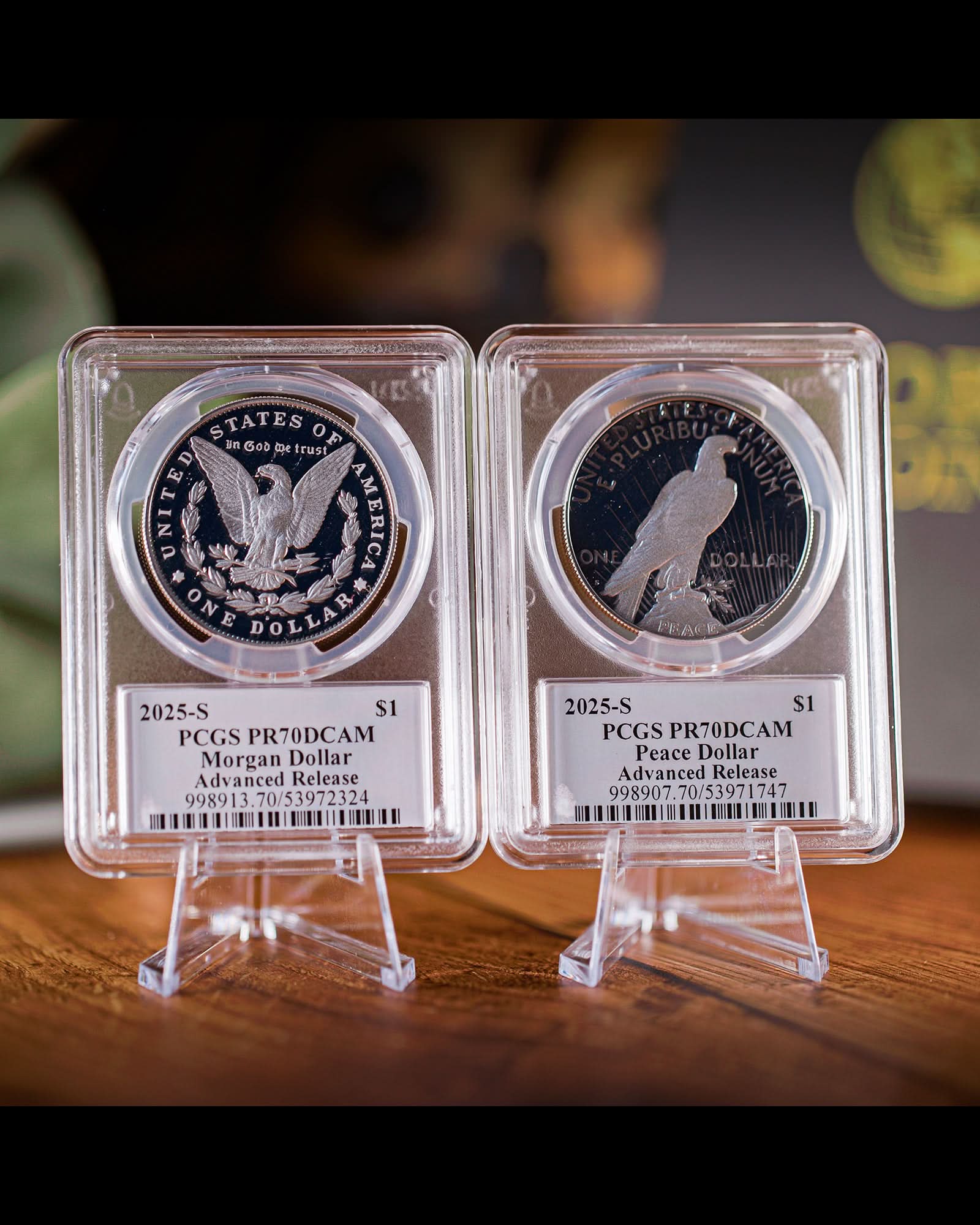 2025 2-Piece Morgan and Peace Dollar Set | Advanced Release PCGS PR70DCAM | Stephanie Sabin Autographed