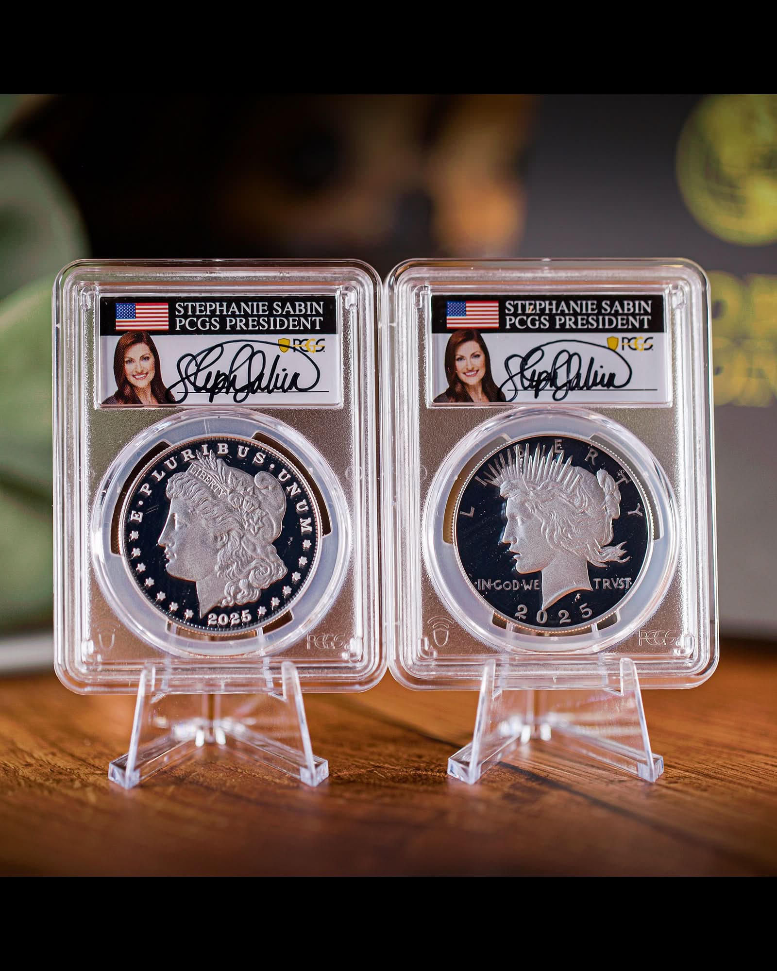 2025 2-Piece Morgan and Peace Dollar Set | Advanced Release PCGS PR70DCAM | Stephanie Sabin Autographed