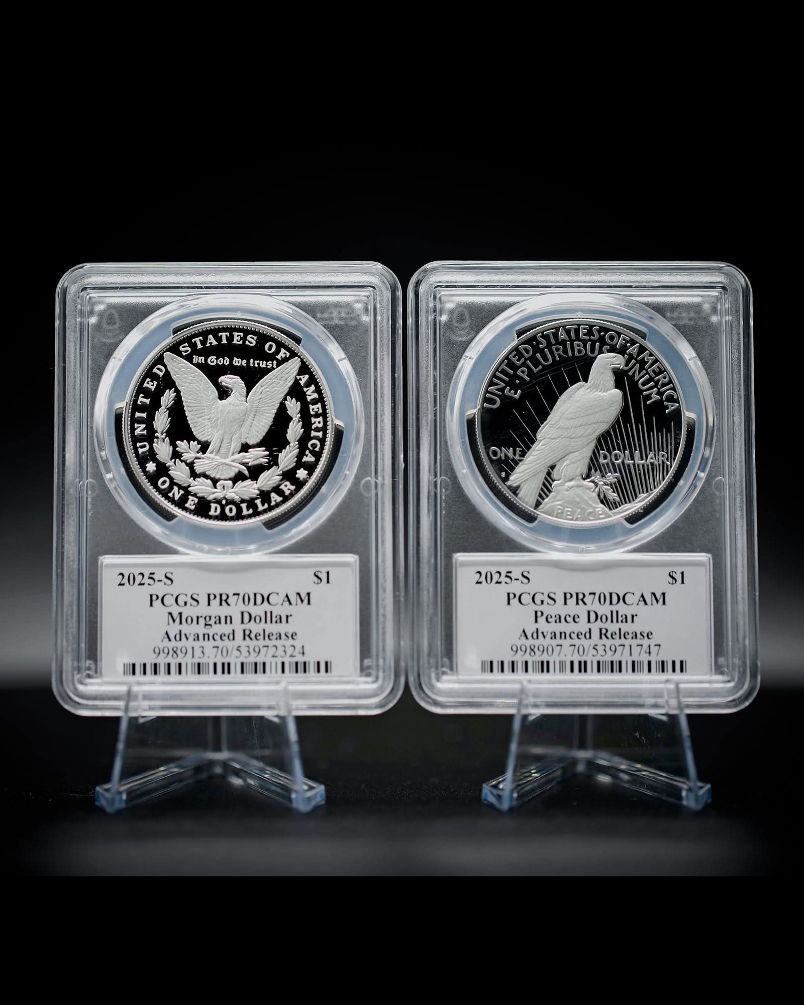 2025 2-Piece Morgan and Peace Dollar Set | Advanced Release PCGS PR70DCAM | Stephanie Sabin Autographed