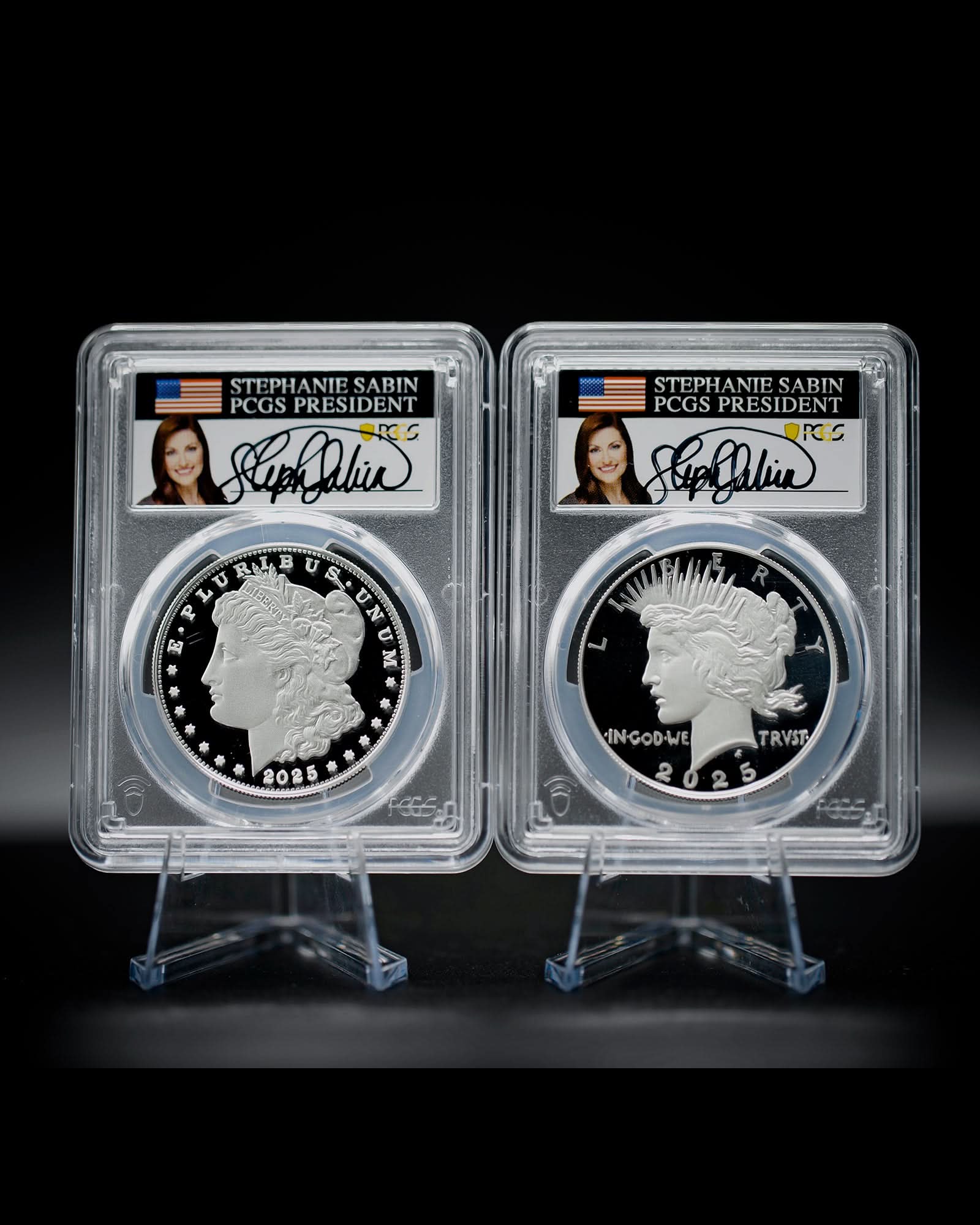 2025 2-Piece Morgan and Peace Dollar Set | Advanced Release PCGS PR70DCAM | Stephanie Sabin Autographed