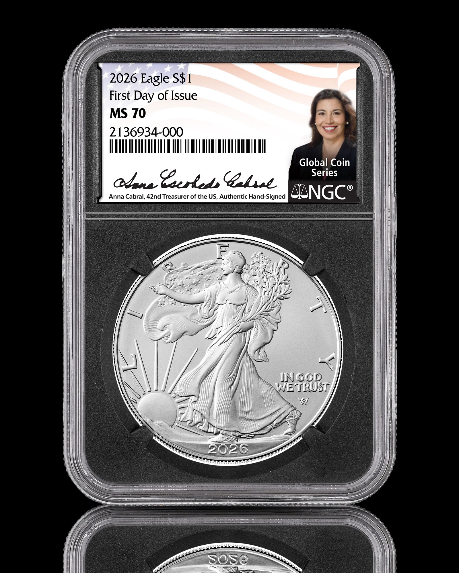 2026 $1 American Silver Eagle | MS70 First Day of Issue | Anna Escobedo Cabral Autographed