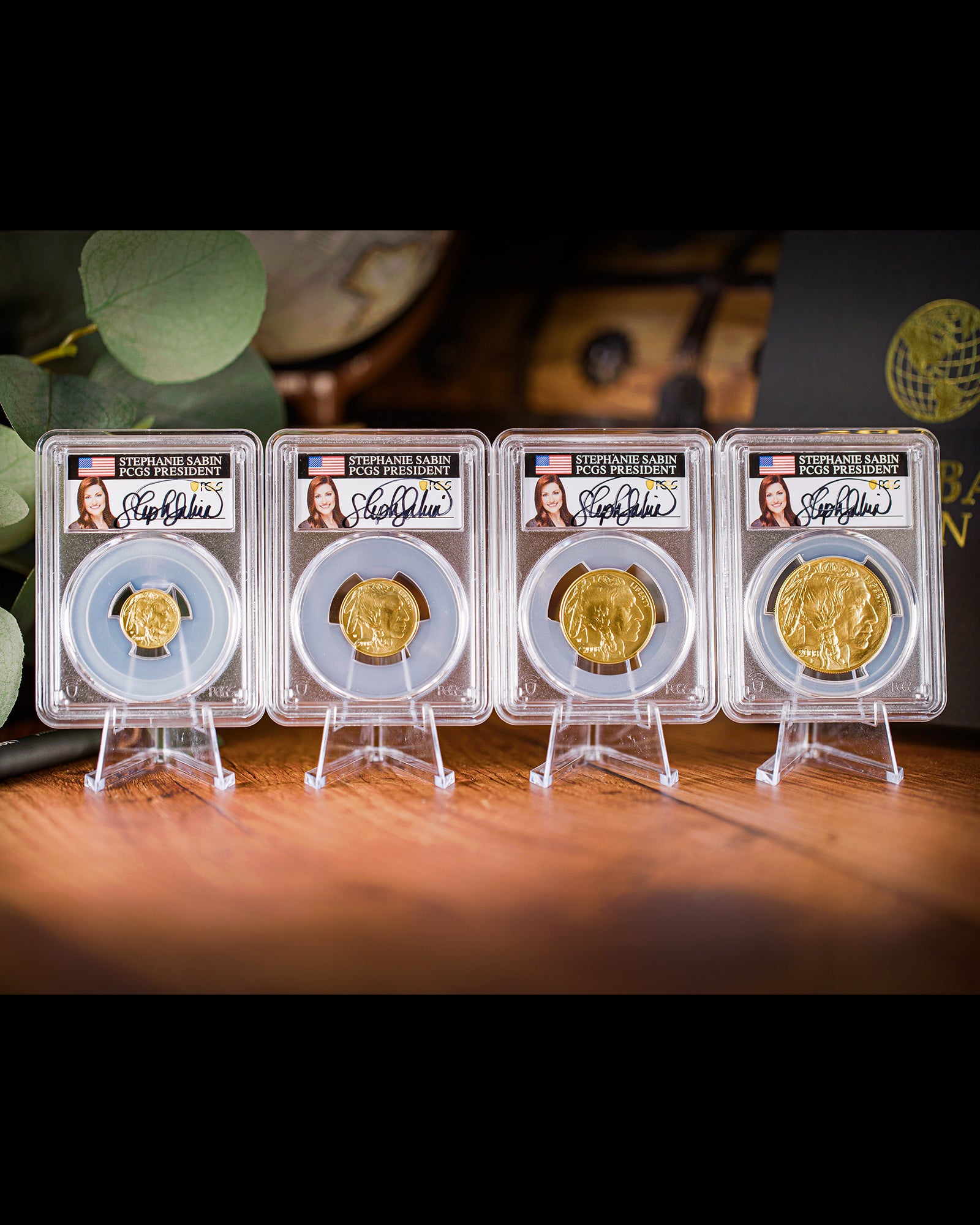 2008 "W" 4pc Burnished Gold Buffalo Set | PCGS "Modern Numismatic Masterpieces" SP70 | Stephanie Sabin Autographed