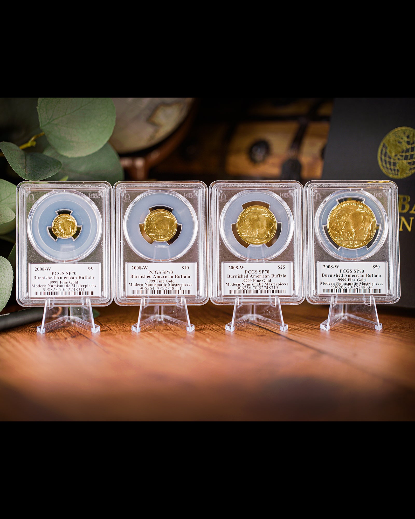 2008 "W" 4pc Burnished Gold Buffalo Set | PCGS "Modern Numismatic Masterpieces" SP70 | Stephanie Sabin Autographed