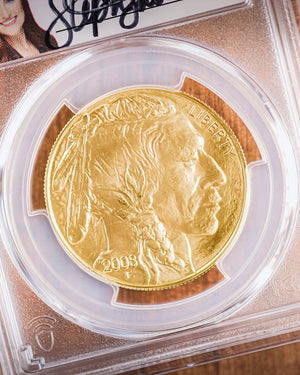 2008 "W" 4pc Burnished Gold Buffalo Set | PCGS "Modern Numismatic Masterpieces" SP70 | Stephanie Sabin Autographed