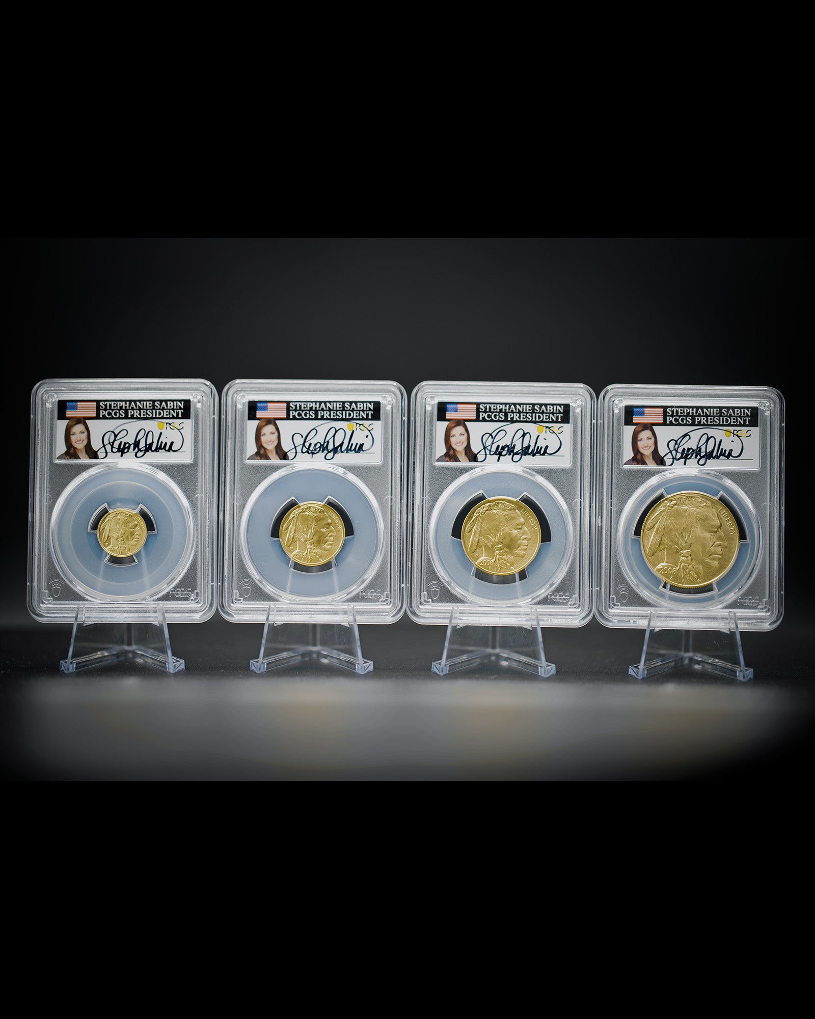 2008 "W" 4pc Burnished Gold Buffalo Set | PCGS "Modern Numismatic Masterpieces" SP70 | Stephanie Sabin Autographed
