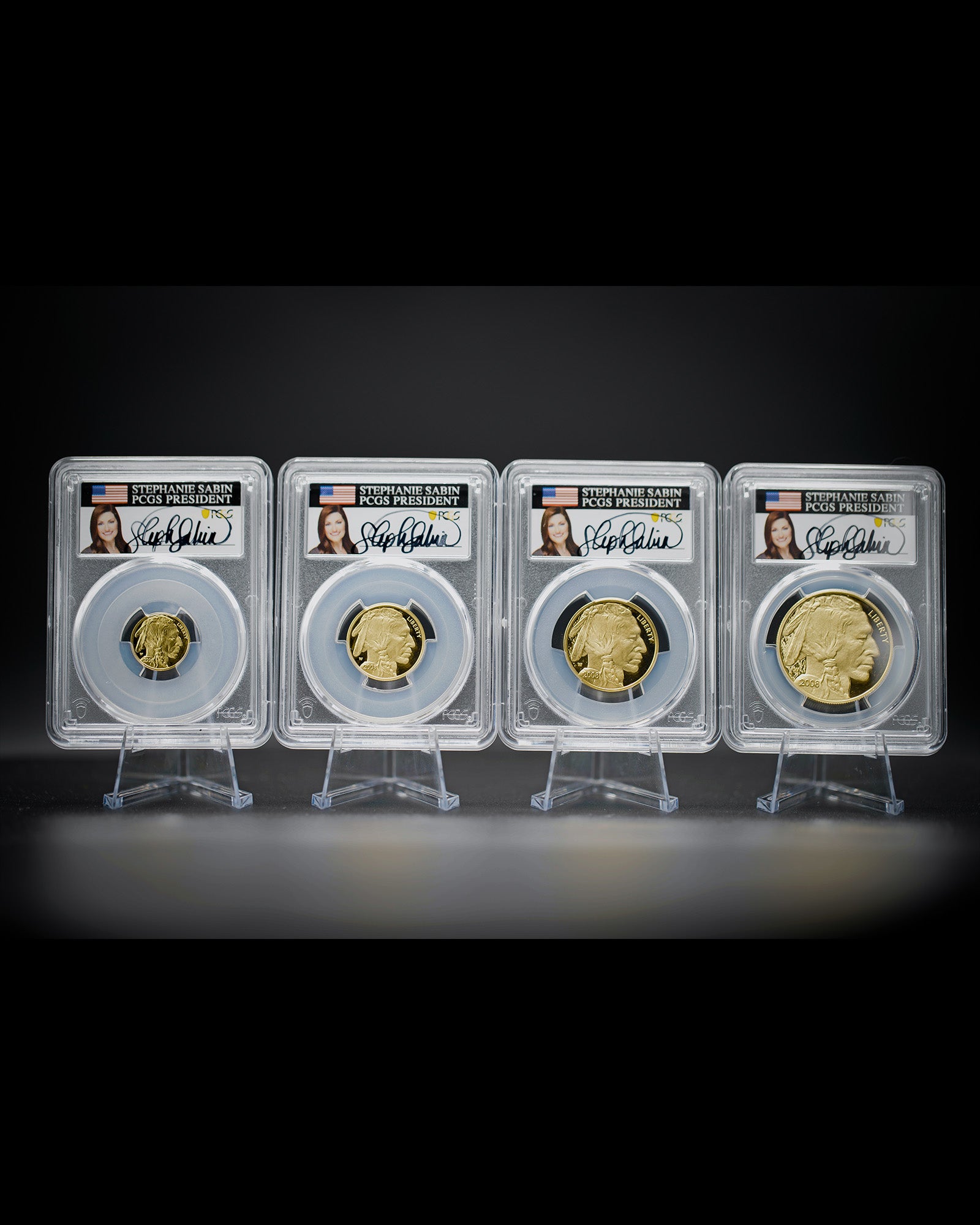 2008 "W" 4pc Proof Gold Buffalo Set | PCGS "Modern Numismatic Masterpieces" PR70 | Stephanie Sabin Autographed