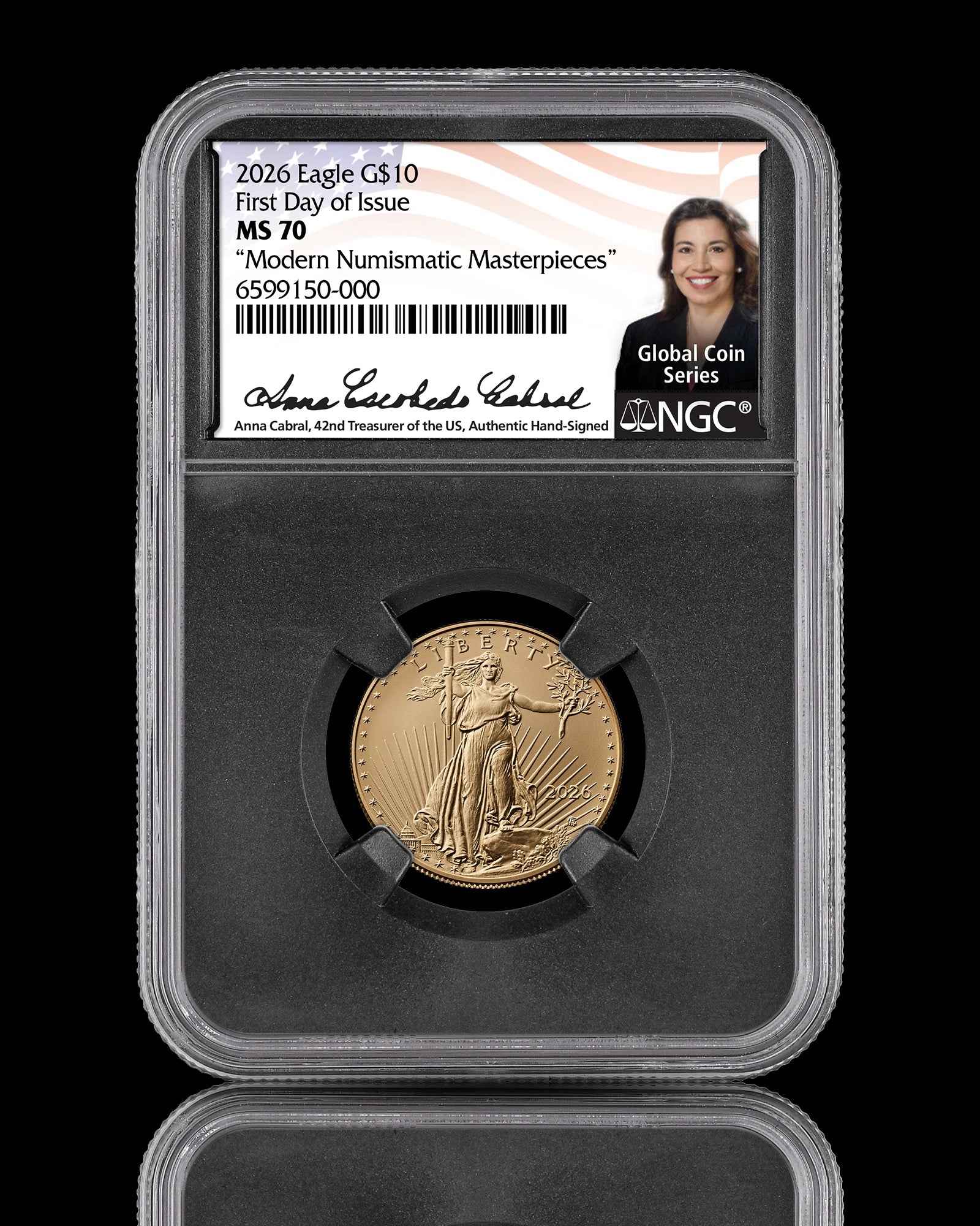 2026 $10 American Gold Eagle | MS70 First Day of Issue | Anna Escobedo Cabral Autographed | Modern Numismatic Masterpieces Label