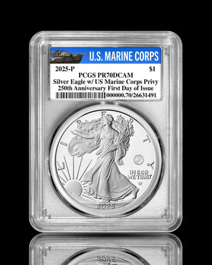 2025 P Marine Privy Silver Eagle | PCGS First Day of Issue PF70 "Marine Label"