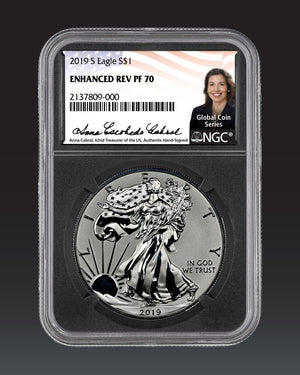2019 "S" $1 Reverse Proof Silver Eagle | NGC "Modern Numismatic Masterpieces" PF70 | Anna Cabral Autographed