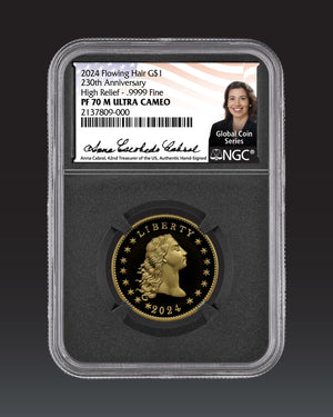 2024 High Relief Flowing Hair Gold "23O ANN" | NGC "Modern Numismatic Masterpieces" PF70 | Anna Cabral Autographed
