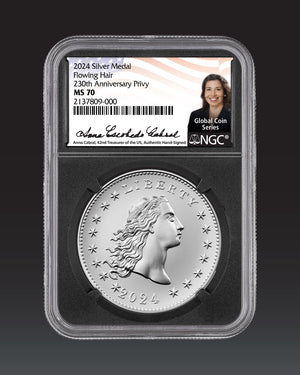 2024 High Relief Flowing Hair Silver "23O ANN" | NGC "Modern Numismatic Masterpieces" MS70 | Anna Cabral Autographed