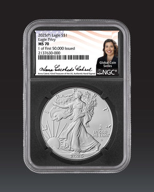 2025 "Eagle Privy" Silver "1 OF 50,000" | NGC "Modern Numismatic Masterpieces" MS70 | Anna Cabral Autographed