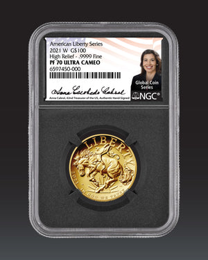 2021 High Relief $100 Liberty "Rodeo" | NGC "Modern Numismatic Masterpieces" PF70 | Anna Cabral Autographed
