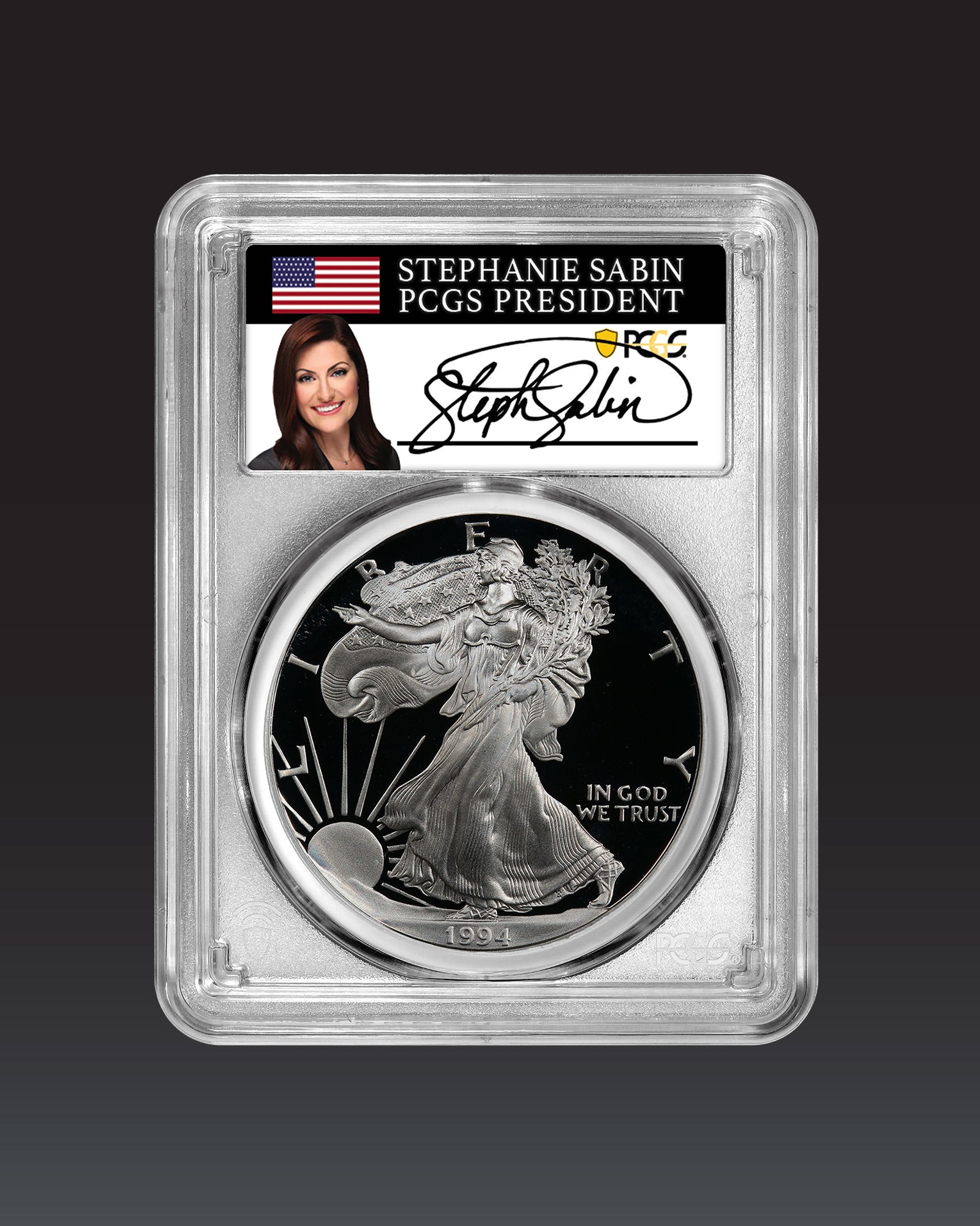 1994 "P" Silver Eagle Proof | PCGS "Modern Numismatic Masterpieces" PR70 | Stephanie Sabin Autographed