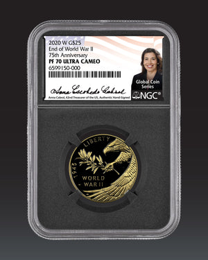 2020 $25 End of World War II Gold | NGC "Modern Numismatic Masterpieces" PF70 | Anna Cabral Autographed
