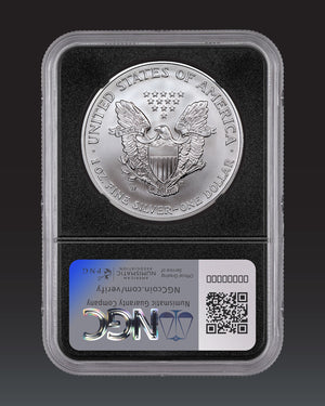 2008 W $1 Reverse 2007 Burnished Silver Eagle|  NGC "Modern Numismatic Masterpieces" MS70 | Anna Cabral Autographed