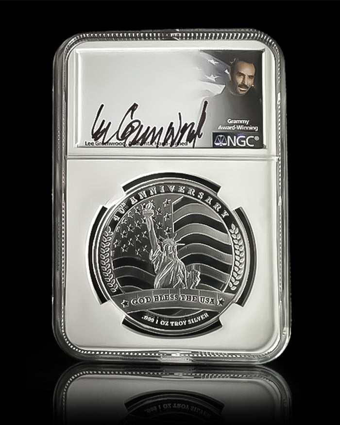 Lee Greenwood "God Bless The USA" 40th Anniversary Coin | NGC PF70 Ultra Cameo "Greenwood Label" | Autographed by Lee Greenwood