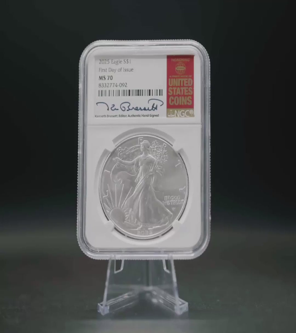 2025 Silver Eagle Coin MS70 Bressett Autograph